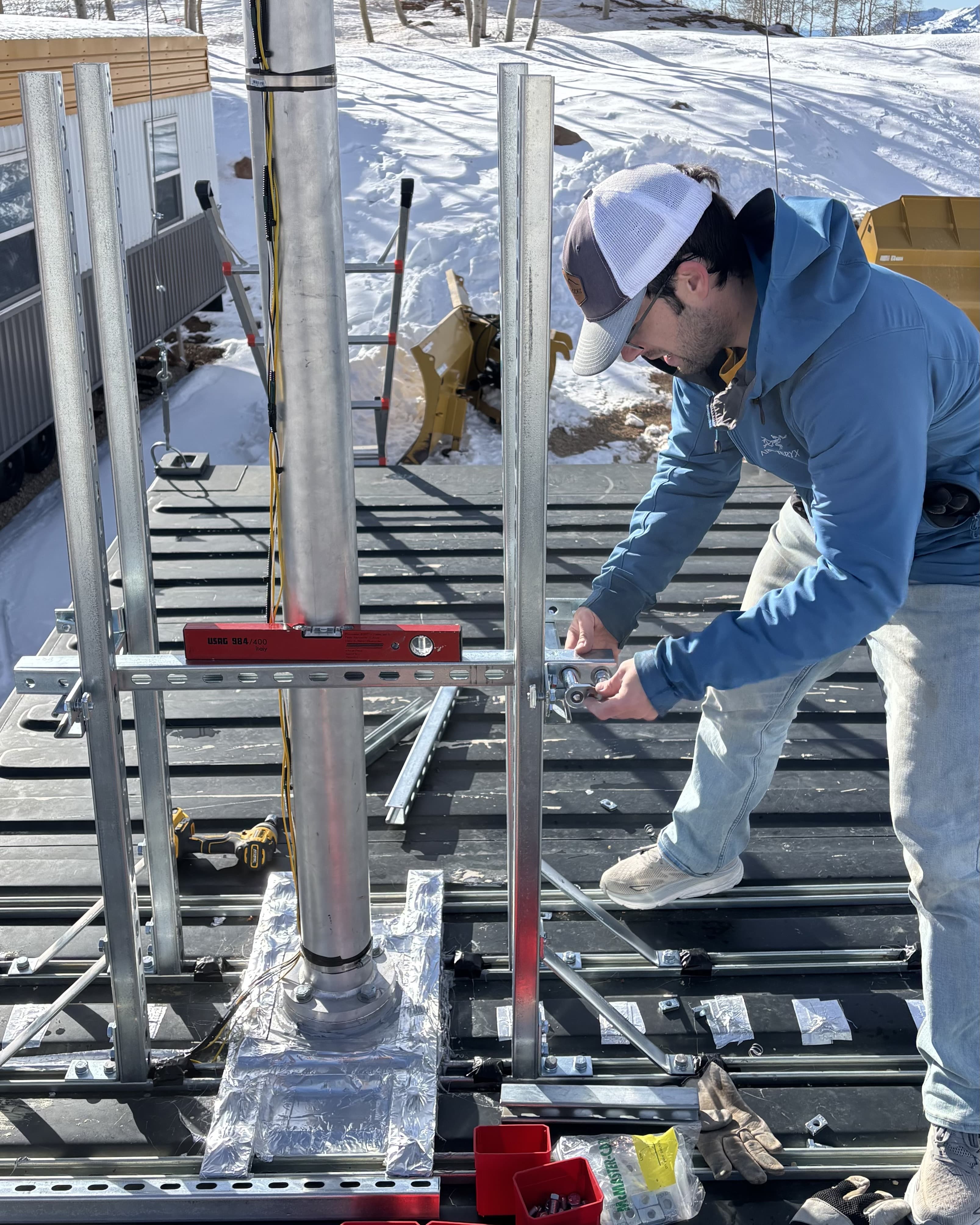 Installing supplemental roof brace using Unistrut to stabilize inlet